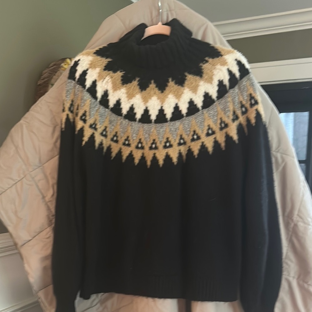 Ann Taylor Black and Gold Turtleneck Sweater with Nordic Charm